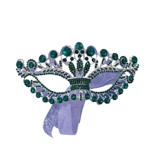 Parure bijoux de mariée avec tiare argentée et strass verts pour accessoires mariage