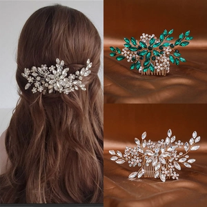 Peigne à Cheveux Mariée Fait Main Strass Künstliche Perle Bandeau Mariage Banquet Fleur Feuille Design Accessoires Cheveux Formels