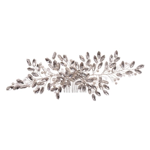 Peigne à cheveux de mariée élégant avec fil d'argent, strass et perles blanches
