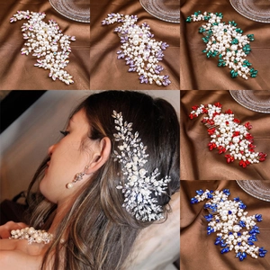 Handmade Bridal Hair Comb Artificial Pearl Rhinestone Wedding Headpiece Alloy Wire Floral Hair Accessories For Women Banquet Party Jewelry