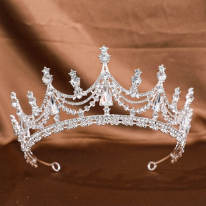 Elegant silver bridal crown with sparkling crystal rhinestones for wedding and prom