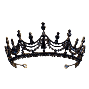 Vintage bridal tiara with black rhinestones on a bronze gold base for wedding elegance
