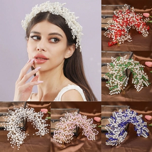 Handmade Artificial Pearl Crystal Bridal Headband European Bride Floral Hair Vine Accessory For Wedding Party Banquet Women Fashion Jewelry