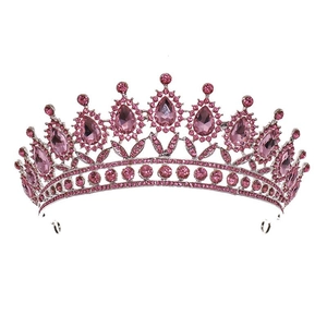 Elegant bridal crown with pink crystals and silver alloy base for wedding parties