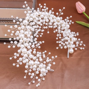 Handmade Faux Artificial Pearl Bridal Headband Elegant Silver Wire Woven Wedding Hair Band Luxury Bride Hair Accessories For Women