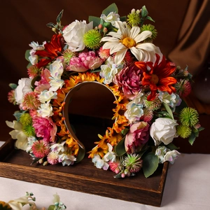 Cerchietto floreale con rose e girasoli in seta per fotografia Hanfu in stile vintage