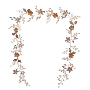 Vigne de cheveux de mariée en or rose faite main avec perles et fleurs en métal
