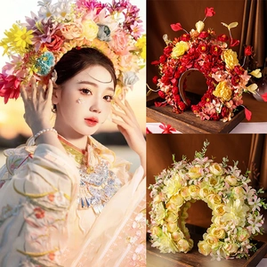 Cerchietto a Fiori in Satin Retrò Fatto a Mano Corona a Fiori Boema Tiara per Fotografia Matrimonio Festa Donna Gioielli per Capelli