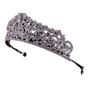 Elegant vintage silver bridal tiara with sparkling rhinestones and intricate vine design