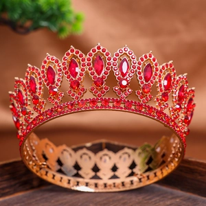 Luxurious baroque gold crown with sparkling red rhinestones for elegant bridal wedding hair