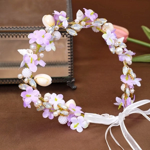 Handmade Bridal Flower Shell Headband Bohemian Woven Floral Sea Snail Hair Garland Wedding Photography Accessory For Women