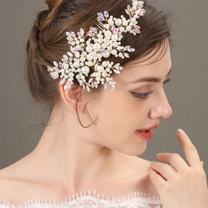 Pettine per Capelli da Sposa Fatto a Mano Perla Artificial Strass Floreale Ramo Copricapo Donna Matrimonio Festa Eleganti Accessori per Capelli