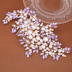Pettine per capelli da sposa con perle e cristalli viola per acconciature da sposa