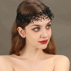 Handmade Crystal Beaded Bridal Headband For Women Wedding Party Elegant Vine Hair Accessory With Adjustable Satin Ribbon