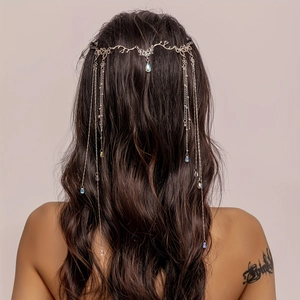 Vintage Ethnic Head Chain Hair Clip With Tassel Alloy Faux Artificial Pearl Waterdrop Pendant For Women Hanfu Wedding Hair Accessory