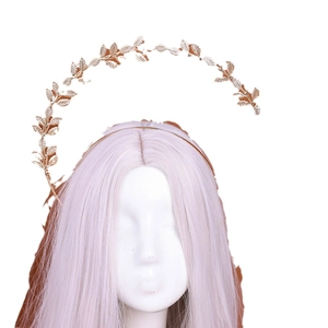 Elegant golden leaf halo crown headband for women with vintage floral plant design