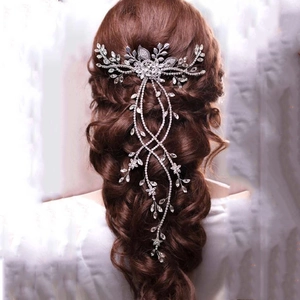 Vintage Rhinestone Leaf Tassel Bridal Hair Comb Alloy Flower Long Fringe Wedding Headpiece For Bride Party Hair Accessories