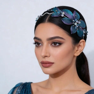 Handmade Blue Purple Flower Rhinestone Bridal Headband Elegant Crystal Floral Hair Vine Wedding Party Women Hair Jewelry