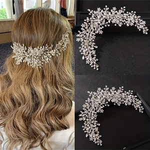 Luxury Handmade Rhinestone Bridal Headband Silver Leaf Vine Hair Accessory For Wedding Party Banquet Women Fashion Jewelry