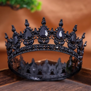Vintage Gothic black crown with multifaceted gemstones and teardrop crystals for weddings