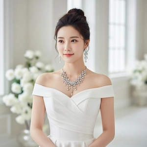 Elegant bridal jewelry set with sparkling rhinestone necklace and tassel earrings for weddings