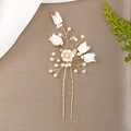 Handmade Flower Hair Stick U-Shaped Hairpin With Faux Artificial Pearl And Resin Lily Of The Valley For Wedding Bridal Hair Jewelry