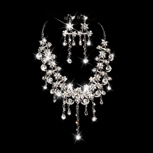 Elegant Alloy Rhinestone Necklace And Earrings Bridal Floral Jewelry Set For Wedding Banquet Party Women Accessory