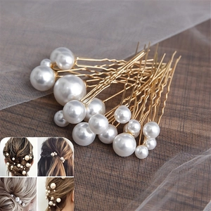 Épingles à cheveux de mariée dorées en U avec perles blanches pour coiffures de mariage