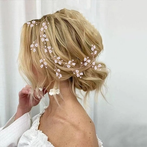 Elegant Bridal Hair Vine With White Imitation Artificial Pearls Alloy Wire Handwoven Long Headpiece For Wedding Party Women Accessories