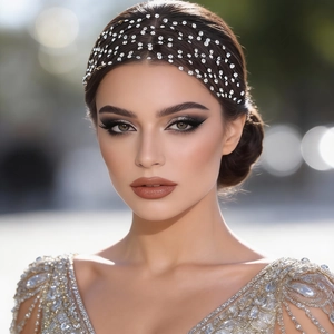 Cerchietto a Rete Larga con Strass Moda Elegante Fascia per Capelli Geometrica a Diamante Accessori per Sposa Matrimonio