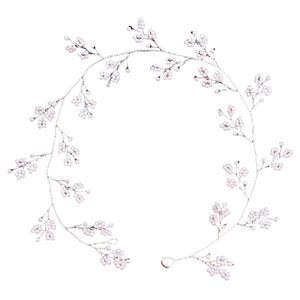 Elegant bridal hair vine with white pearls and flexible silver braided wire for weddings