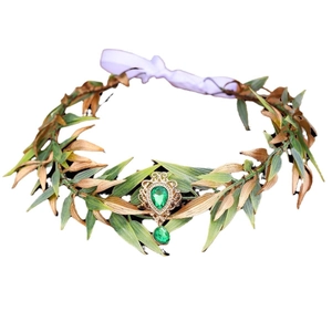 Green leaf forest tiara with bronze accents and emerald green teardrop gemstones