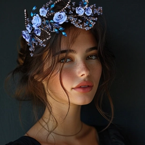 Cerchietto in Stile Barocco con Fiori di Estrás Blu e Fiori in Resina Fatti a Mano Fascia per Capelli da Sposa per Donna