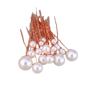 Lot de 18 épingles à cheveux de mariée or rose avec perles blanches de tailles variées