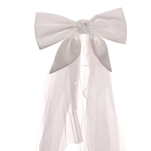 Elegant white satin bow wedding veil with double-layer soft tulle for bridal accessories