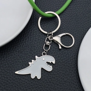 Cartoon white T-Rex dinosaur keychain pendant with silver metal lobster clasp and ring