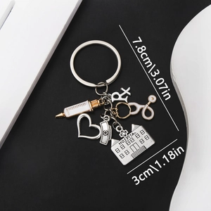 Medical Theme Metal Keychain With Syringe Stethoscope Heart Hospital Rx Nurse Hat Pendants Professional Gift For Nurse Doctor
