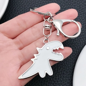 Cute Cartoon Dinosaur Keychain Enamel Zinc Alloy Tyrannosaurus Rex Key Ring For Car Bag Decoration Pendant Gift White Black