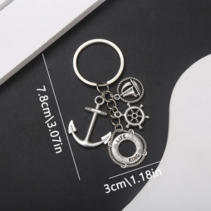 Porte-clés en Métal Nautique Vintage Argent Antique Ancre Voilier Bouée de Sauvetage Gouvernail Globe Pendentif de Sac