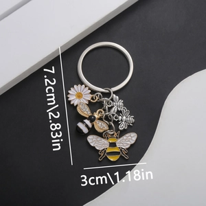 Enamel Honeybee Daisy Flower Charm Keychain Zinc Alloy Rhinestone Inlaid Pendant Bag Accessory For Women Girls Gift