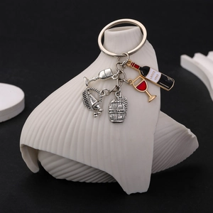 Creative Red Wine Bottle Cup Barrel Metal Keychain Enamel Drip Oil Charm Zinc Alloy Pendant Bag Accessory For Women Gift