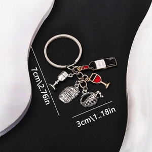 Creative wine themed keychain with Lafite bottle, wine barrel and glass charms