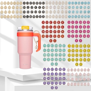 Personalized 26-letter enamel alphabet charms with lobster clasps for tumblers