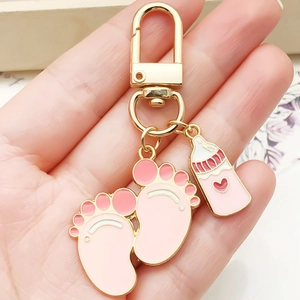 Cute Baby Bottle Feet Enamel Keychain For Women Newborn Gift Baby Shower Metal Backpack Bag Charms Zinc Alloy Key Ring