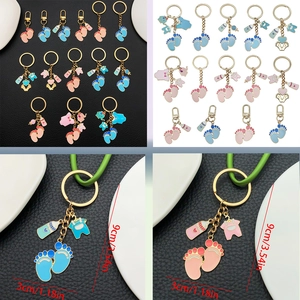 Detailed views and size specifications for cute baby shower keychain with enamel charms