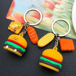 Porte-clés mignon en forme de hamburger et pain avec des expressions de dessin animé