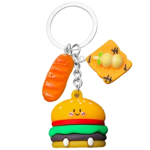 Porte-clés burger mignon avec pendentifs souriants pour décoration de sac à dos