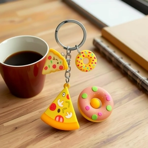 Simulation Food Sports Ball Keychain Creative PVC Burger Pizza Basketball Soccer Backpack Ornament Keyring Gift For Students Kids