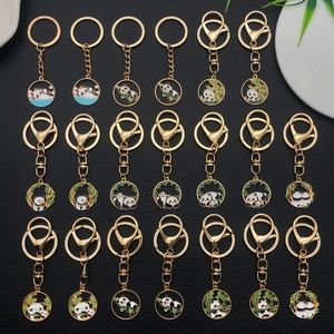 Set of 20 assorted Chinese style panda enamel keychains with golden metal frames