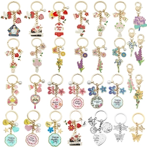 Happy Mother's Day Enamel Flower Keychain Zinc Alloy Floral Bouquet Butterfly Heart Artificial Pearl Bag Charm Gift For Mom